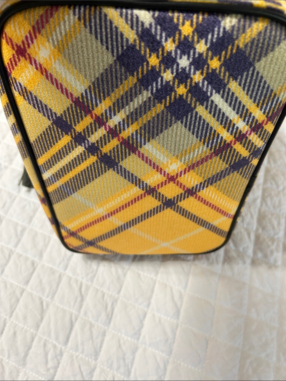 Dooney & Bourke Yellow Plaid Drawstring Bucket Bag with Black Trim - Picture 6 of 7